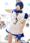  blue_hair cosplay cuffs eyepatch gloves handcuffs highres ikkitousen maid maid_apron maid_uniform namada photo ryomou_shimei ryomou_shimei_(cosplay) 