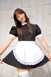  cosplay highres hirazuka_yuki maid maid_apron maid_uniform photo skirt skirt_lift thigh-highs thighhighs 