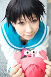  ahoge chippi cosplay crab highres idolmaster idolmaster_xenoglossia kikuchi_makoto photo sailor sailor_uniform school_uniform serafuku stuffed_animal stuffed_toy 