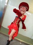  another_blood boots braid braids cosplay demonbane dress frills gown izaki_nokoru photo pink_hair ruffles 