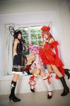  al_azif another_blood boots cosplay cuffs demonbane dress etheldreda gloves hair_ribbon hair_ribbons highres knee_highs kneehighs lace photo purple_hair ribbon ribbons rou rou_(cosplayer) saya saya_(cosplayer) tsugihagi_mishin 