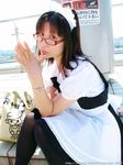  cosplay glasses maid maid_apron maid_uniform photo satou_yui thigh-highs thighhighs 