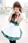  apron bow cosplay frills kipi-san pantyhose photo real_life solo waitress 