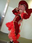  another_blood boots braid braids cosplay demonbane dress frills gown izaki_nokoru photo pink_hair ruffles 