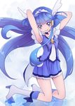  :p aoki_reika armpits arms_behind_head arms_up bad_id bad_pixiv_id bike_shorts blue blue_eyes blue_hair blue_skirt boots choker cure_beauty hair_tubes head_wings knee_boots kneeling long_hair magical_girl precure reflection ryuuama skirt smile smile_precure! solo tiara tongue tongue_out water white_background 