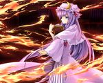  book cloudy.r fire hat long_hair magic patchouli_knowledge purple_hair touhou 