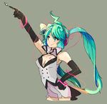  aqua_eyes aqua_hair bad_id bad_pixiv_id bare_shoulders bracelet breasts cleavage closed_mouth cursor directional_arrow elbow_gloves gloves hatsune_miku jewelry long_hair medium_breasts nijigen_dream_fever_(vocaloid) okuni_ken simple_background skirt smile solo twintails vocaloid 
