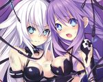  2girls black_heart blush cleavage hyperdimension_neptunia purple_heart torn_clothes tsunako 
