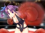  arena boxing boxing_gloves boxing_ring femdom leotard one-piece_swimsuit punching purple_eyes purple_hair swimsuit 