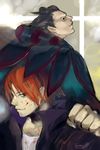  black_eyes blood caster_(fate/zero) clenched_hand dated fate/zero fate_(series) highres hj9142 male_focus multiple_boys red_hair signature uryuu_ryuunosuke 