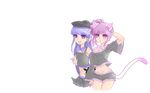  2girls animal_ears blue_hair bow catgirl hat nokoda-okii original pink_eyes pink_hair purple_eyes tail transparent 