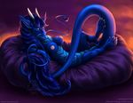  anthro anus blue_fur blue_hair breasts chinese_dragon curiodraco dragon female fur hair horn looking_at_viewer nude pinup pose pussy scalie selena solo whiskers 