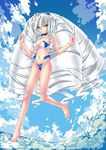  absurdres bad_id bad_pixiv_id bandeau barefoot big_hair bikini breasts cleavage drill_hair feet highleg highleg_bikini highleg_swimsuit highres kyoukaisenjou_no_horizon long_hair medium_breasts mizutsuki_rei nate_mitotsudaira navel shiny shiny_skin silver_hair solo splashing swimsuit underboob very_long_hair yellow_eyes 