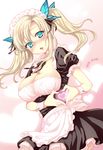  aqua_eyes boku_wa_tomodachi_ga_sukunai breasts butterfly_hair_ornament fang hair_ornament heart highres kashiwazaki_sena large_breasts maid maid_headdress miiru moe_moe_kyun! solo wrist_cuffs 