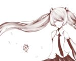  flowers hatsune_miku mirimo monochrome petals vocaloid white 