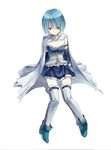  akira_(ku0427) armband blue_eyes blue_hair cape gloves magical_girl mahou_shoujo_madoka_magica miki_sayaka short_hair sitting solo soul_gem thighhighs torn_cape white_background zettai_ryouiki 