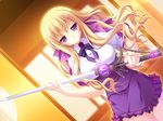 blonde_hair derivara! game_cg purple_eyes sword takachihou_kyouko weapon 