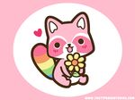  ambiguous_gender flower fur looking_at_viewer mammal pink pink_fur raccoon rainbow rainbow_fur solo stripes unknown_artist 