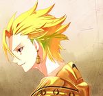  ahoge archer_(fate/prototype) armor bad_id bad_pixiv_id banned_artist blonde_hair earrings fate/prototype fate_(series) jewelry male_focus profile red_eyes solo yu_(xcapriccioso) 