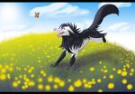  black black_fur blackie blue_sky candyfoxy canine dog feral flower fur grass hyena male mammal mightyena nintendo pok&#233;mon pok&eacute;mon smile solo video_games 