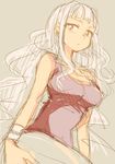  bad_id bad_pixiv_id breasts idolmaster idolmaster_(classic) large_breasts long_hair shijou_takane silver_hair sketch solo tank_top very_long_hair warabeshi wavy_hair wristband 