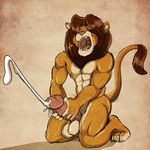  aaron anthro balls big_penis cum cumshot erection feline hyper kneeling lion male mammal masturbation muscles nude orgasm penis pose solo 