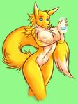  breasts canine cream digimon female fox glass inverted_nipples lactating mammal milk ne0n-bandicoot nipples renamon solo 