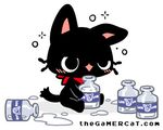  bandanna black black_fur blush bottle bubble cat celesse drinking drunk feline fur gamer_cat gamercat male mammal milk solo 