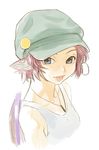  :p alternate_costume animal_ears casual earrings face hat jewelry mystia_lorelei necklace pink_hair purple_eyes shiba_itsuki short_hair simple_background sketch smile solo tank_top tongue tongue_out touhou upper_body white_background wings 