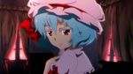  anime_coloring bad_id bad_pixiv_id bat_wings blouse blue_hair bow colored_eyelashes curtains hand_on_own_chest hat hat_ribbon looking_away looking_back red_eyes remilia_scarlet ribbon short_hair solo touhou window wings yorugao 