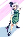  azusayumi_meme bad_id bad_pixiv_id blue_eyes blush dress_shirt flower hair_ribbon katana konpaku_youmu mary_janes ribbon shirt shoes short_hair skirt skirt_set smile socks solo sword touhou weapon white_hair 