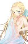  blonde_hair blue_eyes blush bow fate/zero fate_(series) genderswap hair_bow hair_censor kayneth_el-melloi_archibald long_hair mike_(mikenekotei) nude simple_background solo towel white_background 