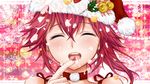  bad_id bad_pixiv_id bare_shoulders bell choker closed_eyes cul earrings face hat jewelry jingle_bell long_hair masami_chie open_mouth red_hair santa_hat smile solo vocaloid 