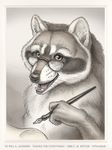  glasses looking_at_viewer male mammal monochrome pen raccoon solo synnabar writing 