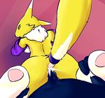  anal blue_eyes breasts butt canine chest_tuft cum digimon elbow_gloves female first_person_view fox fritzlesticks fur gloves inside invalid_tag looking_back mammal renamon squirt tuft white_fur yellow_fur 