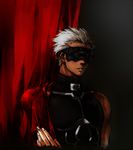  archer bare_shoulders blindfold cape crimo dark_skin dark_skinned_male fate/stay_night fate_(series) fusion male_focus muscle rider sleeveless solo what_if white_hair 