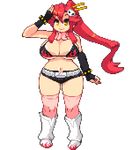  bad_id bad_pixiv_id bikini_top breasts cleavage fingerless_gloves full_body gloves hair_ornament large_breasts long_hair lowres navel pixel_art plump ponytail red_hair salute scarf short_shorts shorts smile solo tengen_toppa_gurren_lagann thick_thighs thighhighs thighs transparent_background yoko_littner yumura_kino 