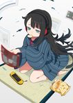  asymmetrical_bangs bad_id bad_nicoseiga_id bangs banned_artist black_hair blue_eyes chips contest_winner dlsite.com_15_year_anniversary_contest eating food handheld_game_console harano long_hair no_nose playstation_portable potato_chips sitting solo wariza 