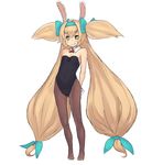  animal_ears blazblue blonde_hair bunny_ears bunny_girl bunnysuit chiwino detached_collar hairband long_hair looking_at_viewer low-tied_long_hair pantyhose platinum_the_trinity quad_tails very_long_hair yellow_eyes 