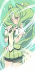  bad_id bad_pixiv_id big_hair bike_shorts blade_(galaxist) circlet cure_march green green_background green_eyes green_hair green_shorts green_skirt hair_tousle long_hair magical_girl midorikawa_nao ponytail precure shorts shorts_under_skirt skirt smile_precure! solo wrist_cuffs 