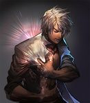  character_request copyright_request hand_on_own_chest male_focus manly open_clothes open_shirt repi shirt solo upper_body white_hair 