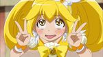  ahegao animated animated_gif blonde_hair blush bow cure_peace double_v eyelashes hair_flaps heavy_breathing kise_yayoi lowres non-web_source precure smile_precure! tongue twintails v wrist_cuffs yellow yellow_bow yellow_eyes 