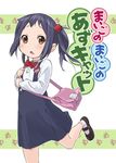  bag black_hair blush bow brown_eyes child dress errant food food_themed_hair_ornament fruit hair_ornament heart k-on! mary_janes nakano_azusa open_mouth paw_print shoes short_hair side_ponytail socks solo strawberry strawberry_hair_ornament younger 