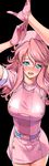  arm_up artist_request blue_eyes blush breasts gloves hat large_breasts long_hair media_(quiz_magic_academy) nurse nurse_cap open_mouth pink_hair quiz_magic_academy wavy_hair 