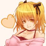  bad_id bad_pixiv_id bare_shoulders blonde_hair blush dress hair_ribbon hakurou heart josou_sanmyaku koyashiki_yura male_focus otoko_no_ko ribbon simple_background solo twintails white_background yellow_eyes 