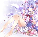  bad_id bad_pixiv_id bare_legs bloomers blue_dress blue_eyes blue_hair blush bow cirno dress flower nanase_nao petals short_hair smile solo swing touhou underwear wings 
