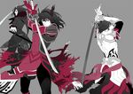  aikana arms_up back black_hair dual_persona gaius_(tales) gloves grey_background male_focus multiple_boys serious spot_color surcoat sword tales_of_(series) tales_of_xillia weapon wingul_(tales) 