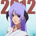  2012 bheansidhe hanyuu higurashi_no_naku_koro_ni horns japanese_clothes kimono lips long_hair miko older purple_eyes purple_hair solo 