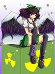  bad_id bad_pixiv_id blush bow brown_hair cape hair_bow long_hair radiation_symbol red_eyes reiuji_utsuho skirt smile solo third_eye touhou wings yoshida_tatsumi 