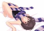  amagami brown_eyes brown_hair competition_swimsuit lying murasaki_iro nanasaki_ai on_back one-piece_swimsuit scarf short_hair solo swimsuit 